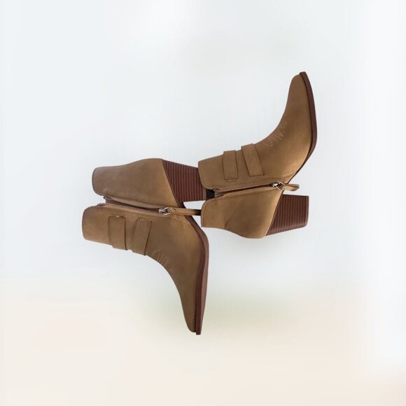 ZBY Womens Tan Western Ankle Boots With Double Buckle & Stacked Heel Size 9.5 - Picture 6 of 9
